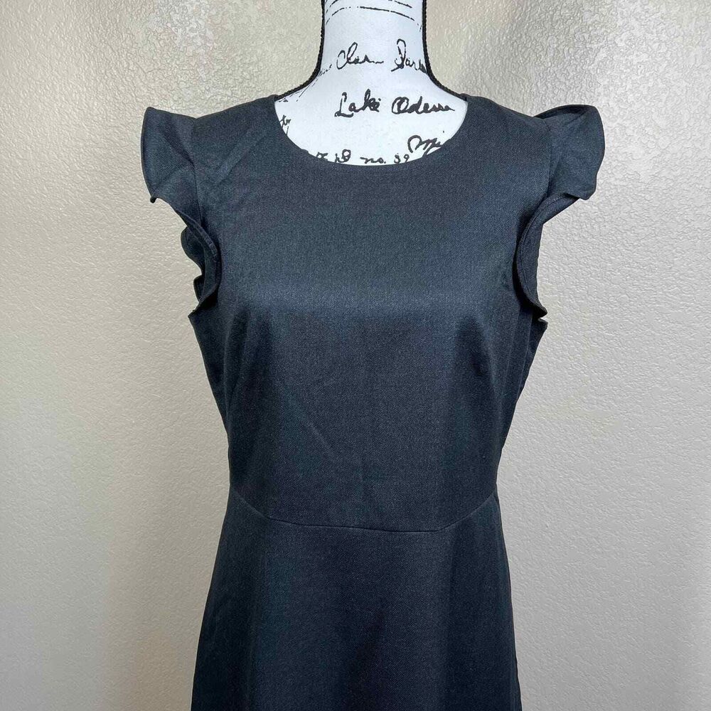 LOFT Women 10 Dress Charcoal Gray Twill Flutter Sleeve Sheath Office business - Picture 7 of 16